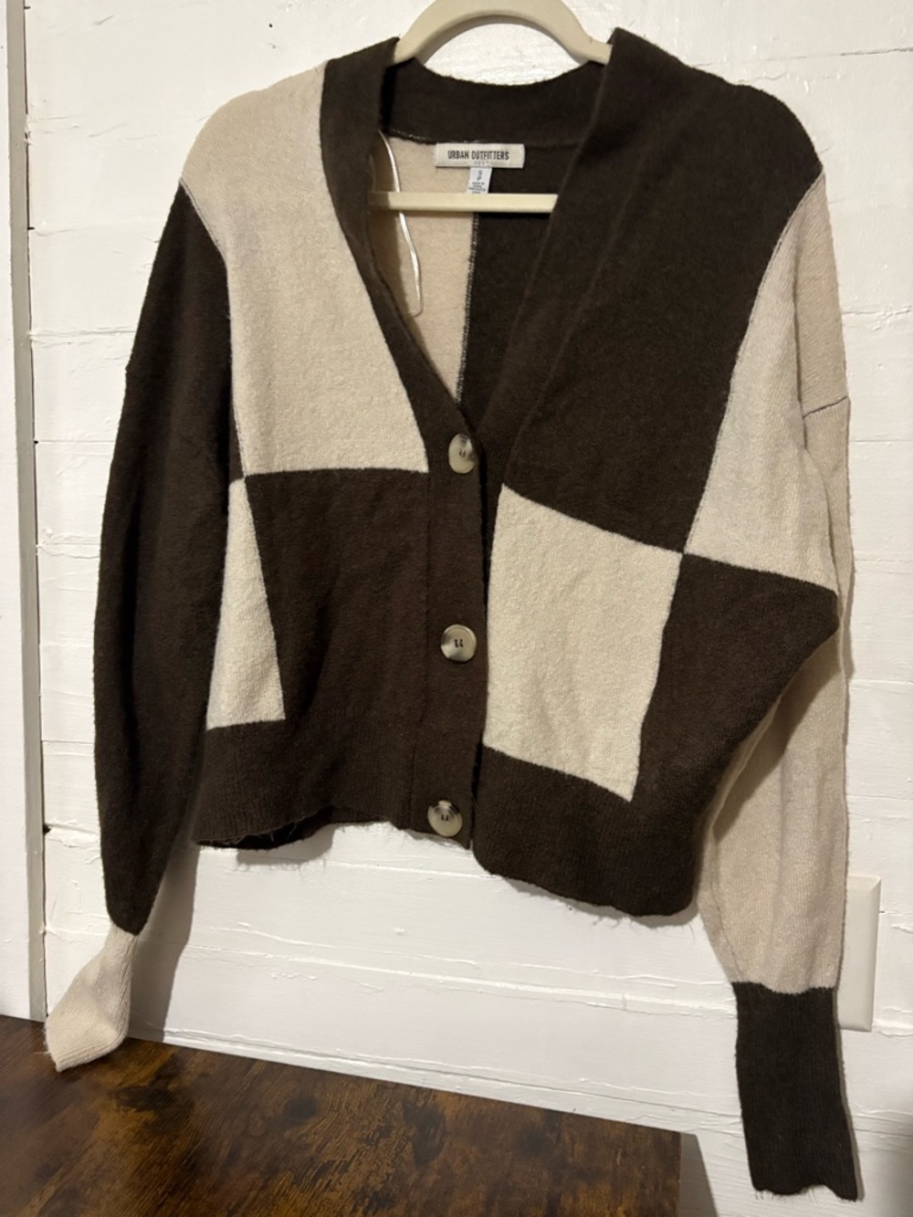 Urban Outfitters Brown and Cream Colorblock Cardigan Sweater